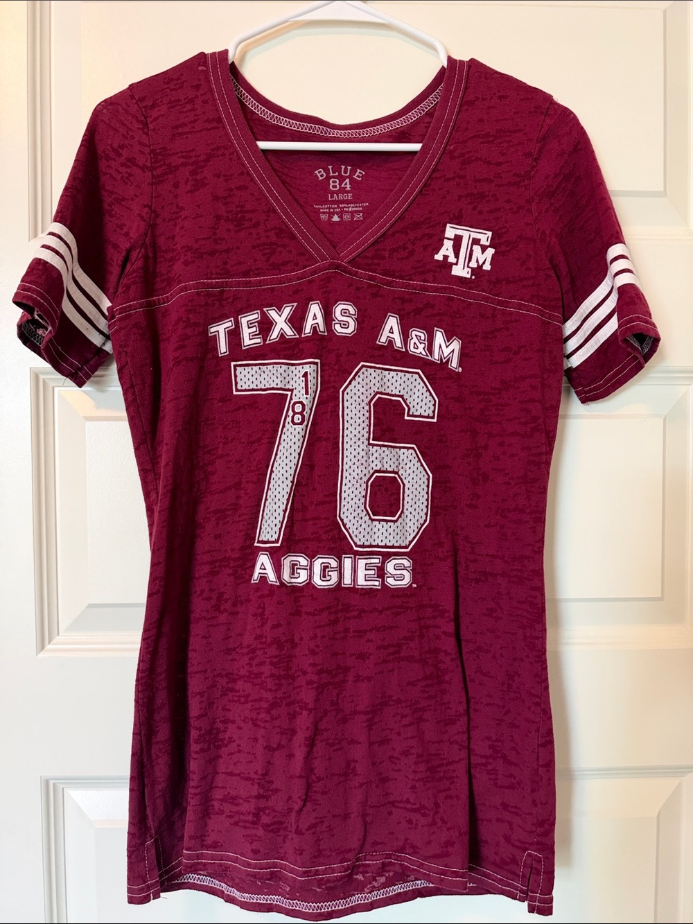Vintage paper tag Blue 84 Texas A&M Maroon V-Neck Game Tee